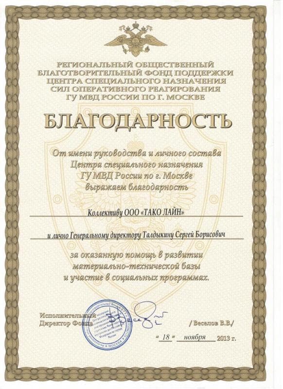 Благодарность от Фонда сил специального назначения Благодарность от Фонда сил специального назначения